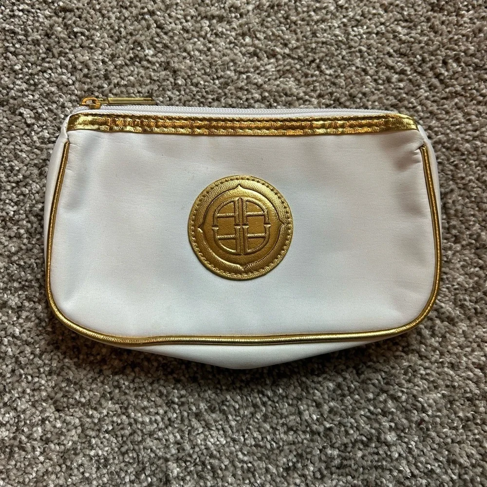 Elegant White and Gold Cosmetic Bag